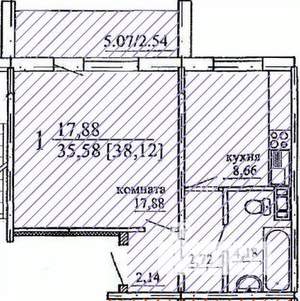 1-к квартира, строящийся дом, 38м2, 2/10 этаж