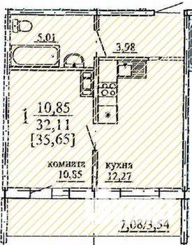 1-к квартира, строящийся дом, 36м2, 3/10 этаж