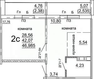 2-к квартира, вторичка, 47м2, 4/10 этаж