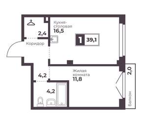 1-к квартира, вторичка, 39м2, 7/17 этаж