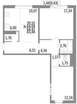 3-к квартира, строящийся дом, 64м2, 5/10 этаж