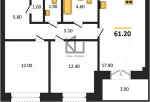 2-к квартира, вторичка, 61м2, 2/17 этаж