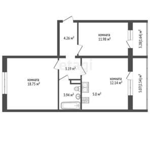 2-к квартира, вторичка, 63м2, 3/16 этаж