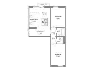 3-к квартира, строящийся дом, 57м2, 10/10 этаж