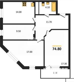 3-к квартира, вторичка, 75м2, 12/30 этаж