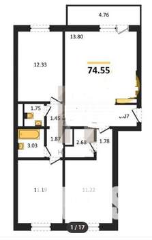 3-к квартира, сданный дом, 74м2, 9/10 этаж