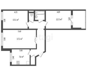 3-к квартира, вторичка, 66м2, 9/10 этаж