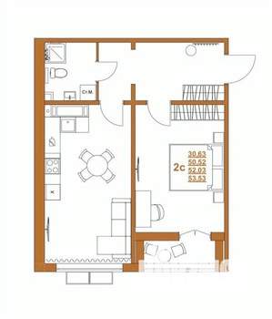 2-к квартира, строящийся дом, 52м2, 3/10 этаж