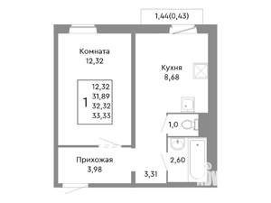 1-к квартира, строящийся дом, 32м2, 6/10 этаж