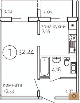 1-к квартира, вторичка, 32м2, 8/10 этаж
