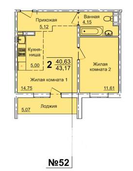 2-к квартира, вторичка, 43м2, 4/10 этаж