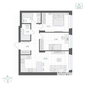 2-к квартира, вторичка, 63м2, 12/30 этаж