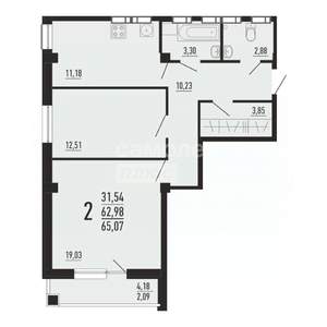 2-к квартира, вторичка, 65м2, 3/16 этаж