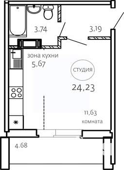 Студия квартира, строящийся дом, 24м2, 2/10 этаж