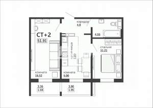 2-к квартира, вторичка, 52м2, 7/10 этаж