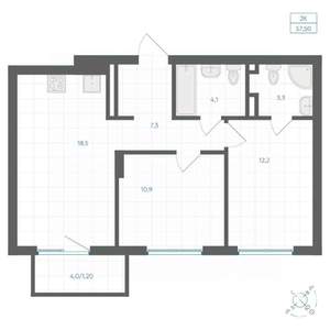 2-к квартира, вторичка, 58м2, 5/18 этаж