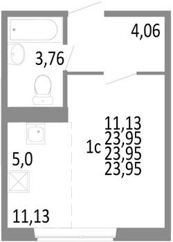 1-к квартира, строящийся дом, 24м2, 1/10 этаж