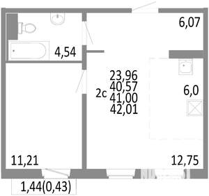 2-к квартира, строящийся дом, 41м2, 3/10 этаж