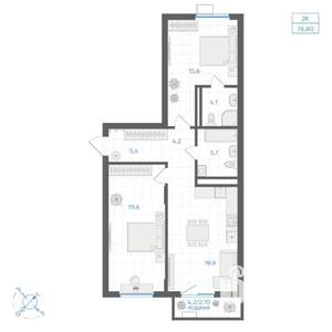 2-к квартира, вторичка, 77м2, 3/8 этаж