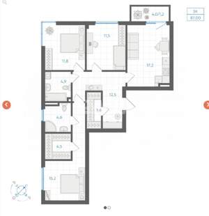 3-к квартира, вторичка, 87м2, 5/9 этаж