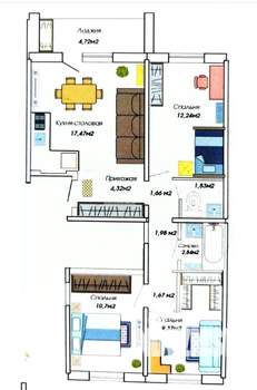 3-к квартира, вторичка, 69м2, 2/10 этаж