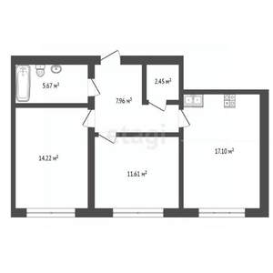2-к квартира, сданный дом, 59м2, 6/16 этаж