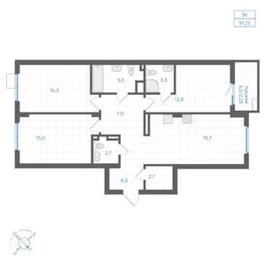 3-к квартира, вторичка, 92м2, 8/9 этаж