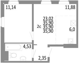 2-к квартира, строящийся дом, 36м2, 2/10 этаж