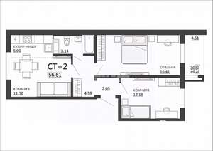 2-к квартира, вторичка, 57м2, 6/10 этаж