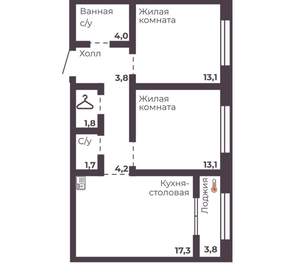 2-к квартира, вторичка, 59м2, 14/17 этаж