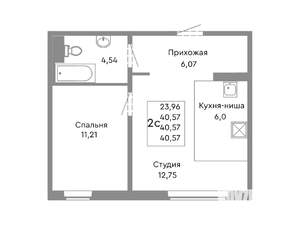 2-к квартира, строящийся дом, 41м2, 2/10 этаж