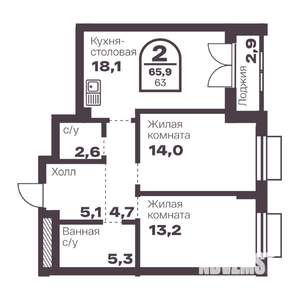 2-к квартира, вторичка, 63м2, 13/24 этаж