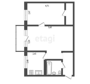 2-к квартира, вторичка, 45м2, 5/5 этаж