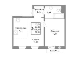 2-к квартира, строящийся дом, 37м2, 6/10 этаж