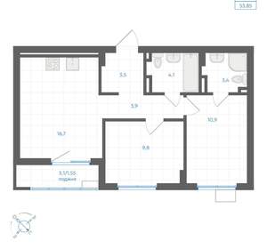 2-к квартира, вторичка, 54м2, 7/18 этаж