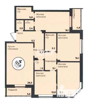 4-к квартира, вторичка, 128м2, 10/22 этаж