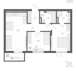 2-к квартира, вторичка, 58м2, 8/18 этаж