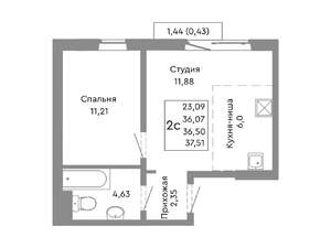 2-к квартира, строящийся дом, 37м2, 5/10 этаж