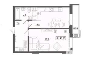1-к квартира, вторичка, 48м2, 27/31 этаж