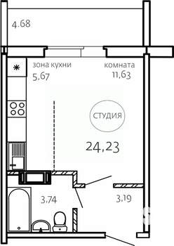 Студия квартира, строящийся дом, 24м2, 4/10 этаж