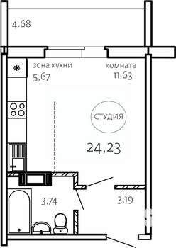 Студия квартира, строящийся дом, 24м2, 5/10 этаж