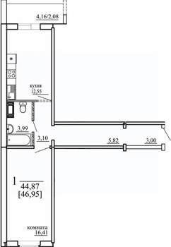1-к квартира, строящийся дом, 45м2, 1/10 этаж