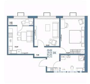 3-к квартира, строящийся дом, 81м2, 2/14 этаж