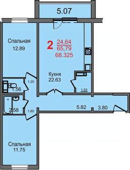 2-к квартира, строящийся дом, 66м2, 4/10 этаж