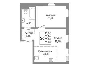 Студия квартира, строящийся дом, 36м2, 2/10 этаж