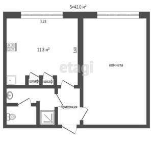 1-к квартира, вторичка, 36м2, 5/9 этаж