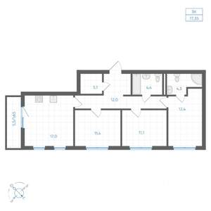 3-к квартира, вторичка, 77м2, 3/11 этаж