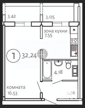 1-к квартира, вторичка, 32м2, 6/10 этаж