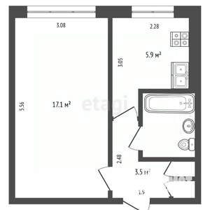 1-к квартира, вторичка, 30м2, 1/5 этаж