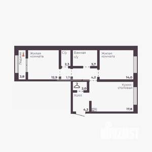 2-к квартира, вторичка, 65м2, 6/10 этаж